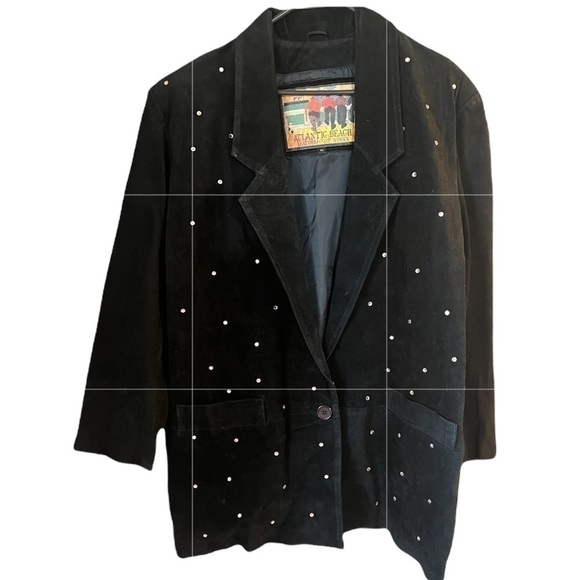 ATLANTIC Beach leather coat works black pig suede with bling faux diamond XL - Picture 2 of 13